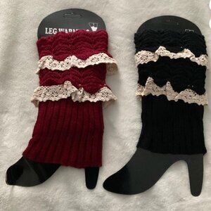 2 Pack Black & Red Knit Boot Cuff Leg Ankle Warmer